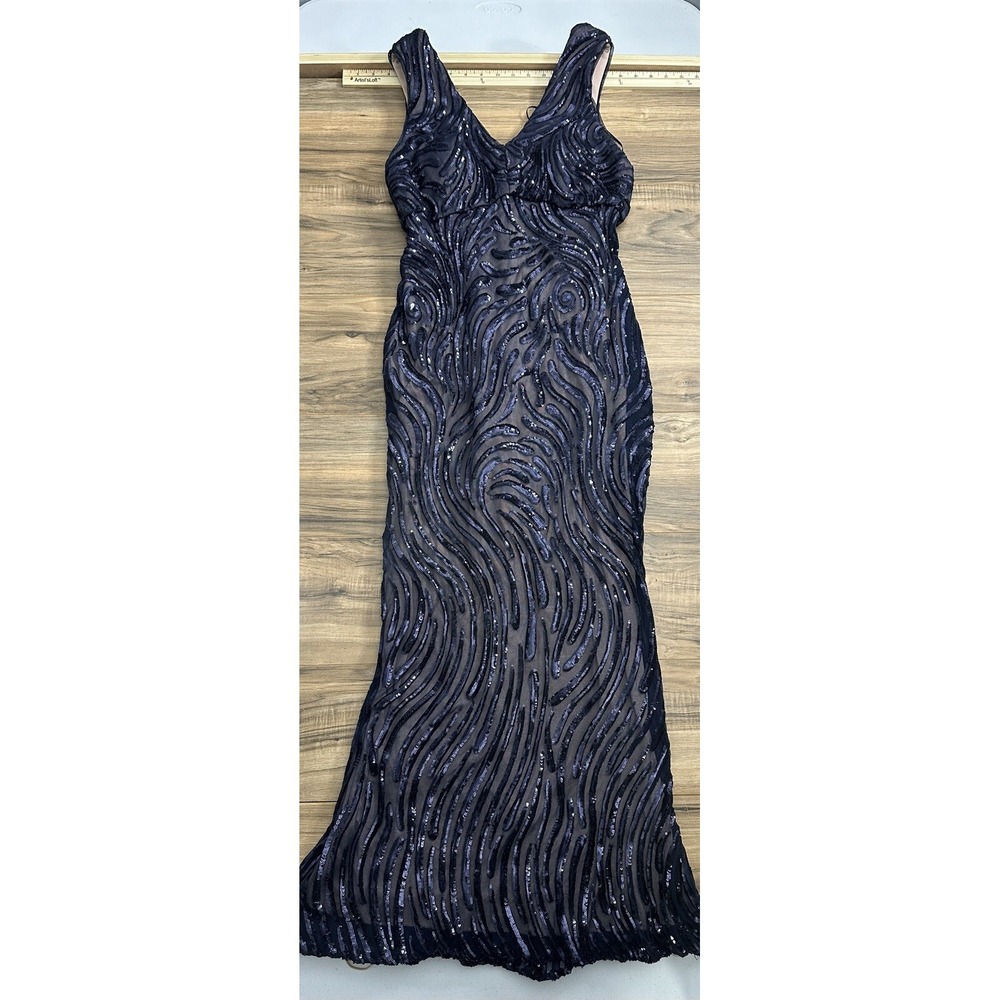 NW Nightway Dress‎ Women Size 10 Sequins Blue Long